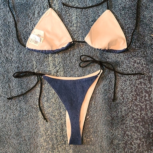 American/Los Angeles Apparel Denim String Bikini - Picture 2 of 4